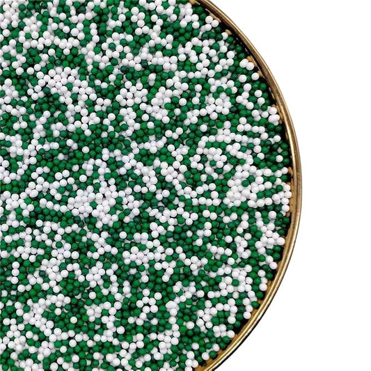 Chrismas Nonpareils Edible Sprinkles 130g/4.6oz, White Green Pearl Sprinkles for Cake Decorations, Baking, Ice Cream, Cookies Cupcake Topper Sugar Pearls for Cake Decorating (2mm Greenery)