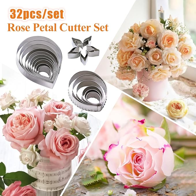 KALAIEN 23pcs/set Rose Petal Cutter Set Gum Paste Fondant Cake Cutters kitchen Supplies Baking Mould