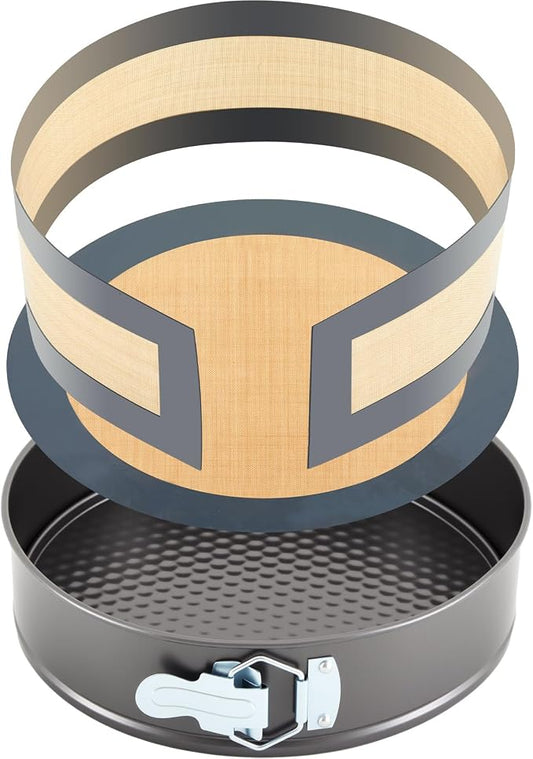 Honeydak 9 Inch Springform Pan with Silicone Baking Mat Set Non-stick Cheesecake Pan with Removable Bottom Protector Prevent Cake from Sticking to Bottom and Side Easy Clean Silicone Liners for Baking
