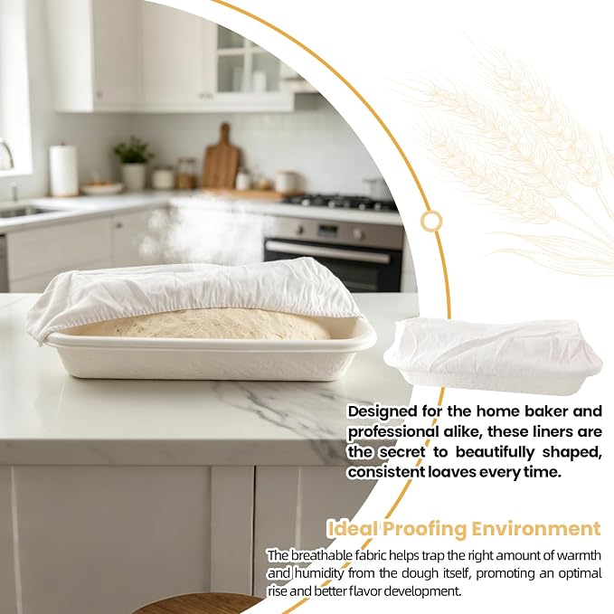 6 Pack Elastic Bread Proofing Basket Covers - Premium Linen & Cotton Liners for 15 inch Baguettes Sourdough Banneton, Non-Stick, Breathable Fermentation Cloth for Sourdough & Artisan Baking