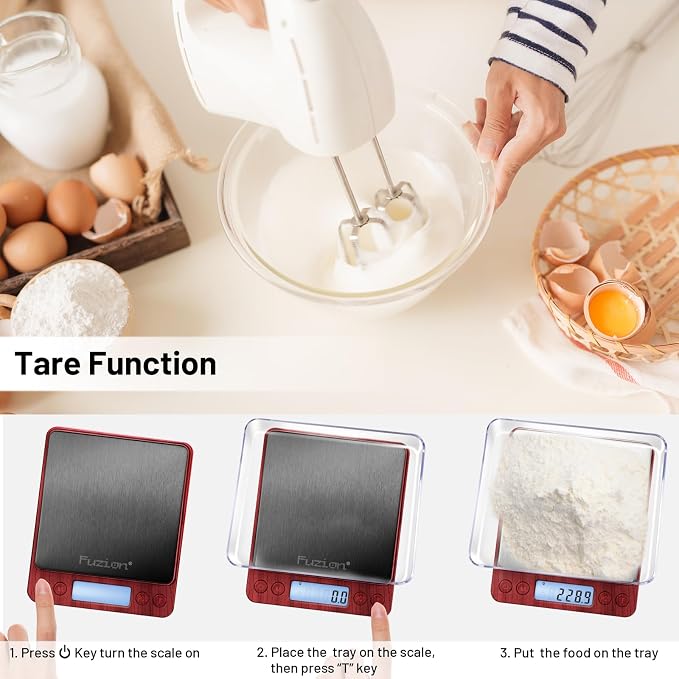 Fuzion Small Gram Scale 3000g, Digital Kitchen Food Scale, Gram and Ounce | Black Titanium Stainless Steel, 0.1g Accuracy, 6 Modes, 2 Trays Included, Tare, Piece Counting, For Food, Coffee, Coins, Herb