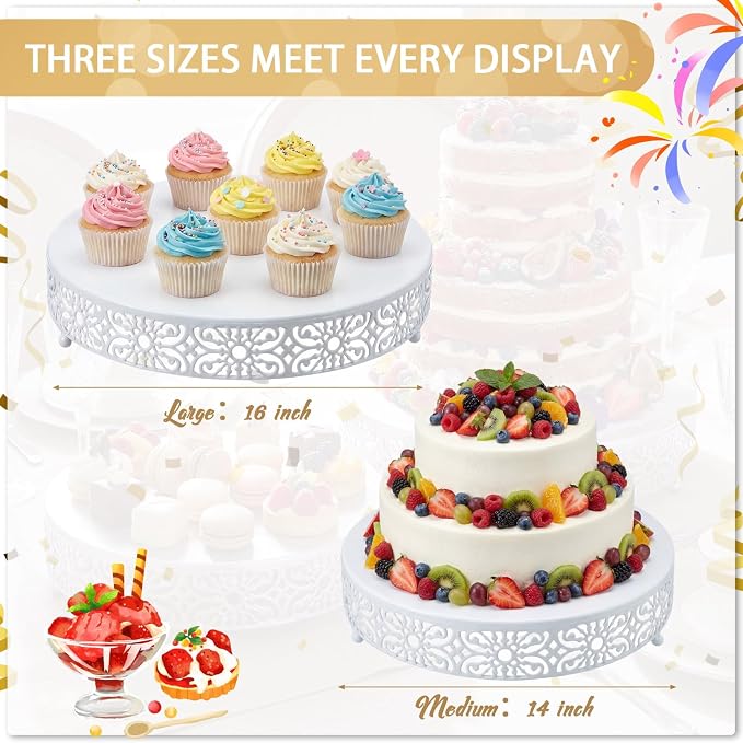 Wenqik 2 Pcs White Metal Cake Stand, 14" 16" Large Round Cupcake Stand Dessert Table Display Set Cake Holder for Wedding Birthday Party Bridal Shower Anniversary Table Decoration
