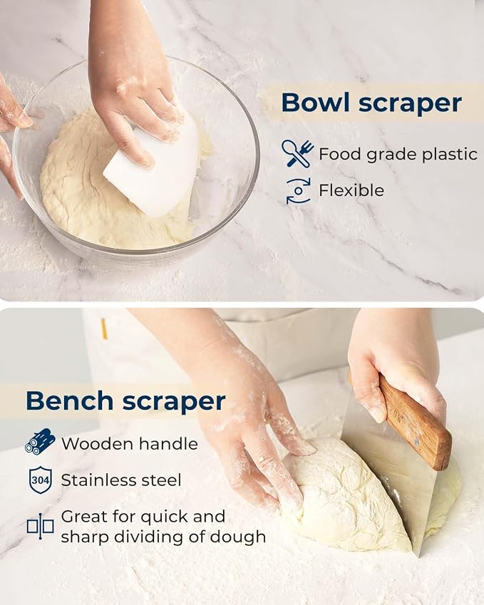 Lorzon Silicone Proofing Baskets with Sourdough Starter Jar Kit, 9" Round & 10" Oval Foldable Banneton Baskets, Sourdough Bread Baking Supplies