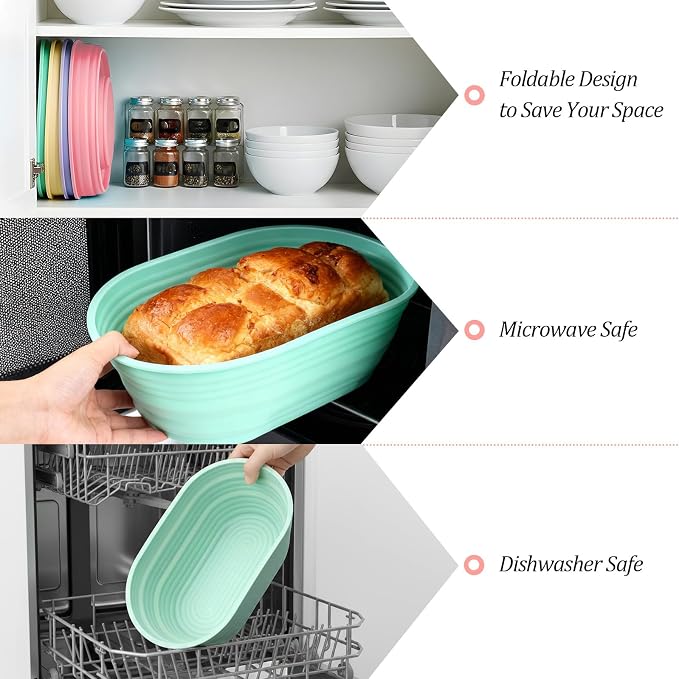 4 Pcs Silicone Bread Proofing Baskets, 10 Inch Foldable Oval Banneton Basket Sourdough Bread Baking Supplies Dough Proofing Bowl for Making Breads (4 Colors)