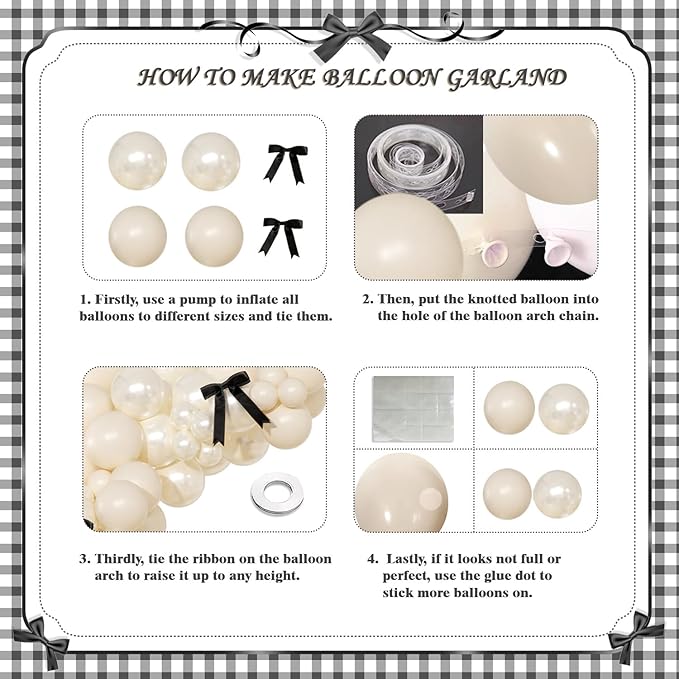 White Sand Balloon Arch Kit 141 Pcs Pearl White Balloons Garland Arch Kit Sand White Balloons and Black Bow for Coquette Birthday Wedding Baby Shower Bridal Shower Balloon Arch Decorations