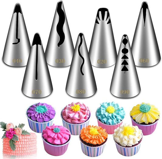 Suuker 7 Pieces Pleated Skirt Piping Nozzles Set, Stainless Steel Russian Nozzles Tips Piping Set For Pastry Fondant,Cake Decorating Supplies Baking Set Tools | Stainless Steel, Russian Nozzles Tips, Cake Decorating Supplies, Pastry Fondant