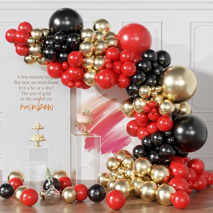 Red Black Gold Balloons Arch Kit 154pcs Different Sizes Latex Balloons for Casino Theme Party Wedding Backdrop New Year Birthday Graduation Hollywood Party Decorations