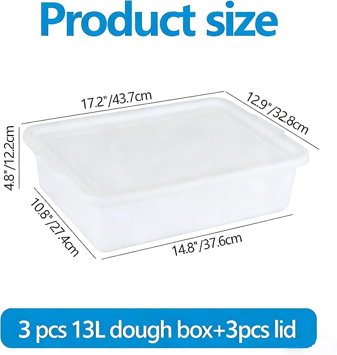 3 Pack Bread Dough Proofing Box with Lid, Pizza Proofing Tray, Stackable Commercial Quality