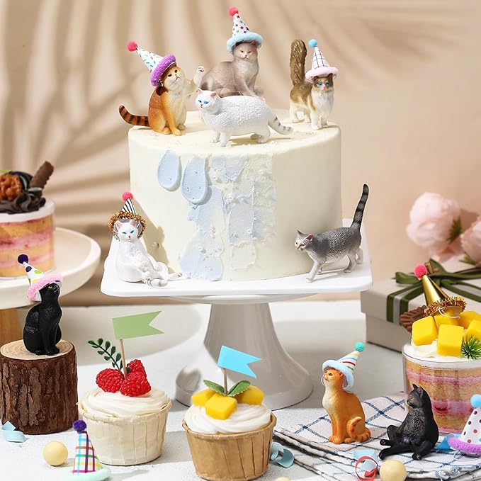 Colingmill 18 Pcs Cat Cake Toppers Figurine Hat Birthday Party Decorations