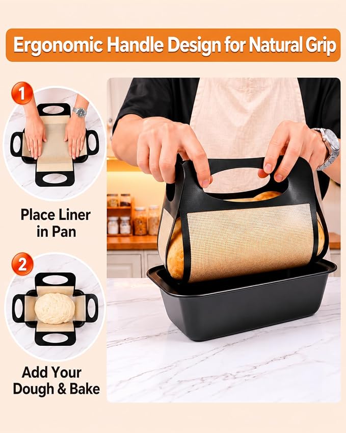 9x5 Loaf Pans for Baking Bread, 2-Pack Bread Loaf Pan Set with Silicone Bread Sling Liners, Nonstick Loaf Liners for Sourdough, Banana Bread, Homemade Bread