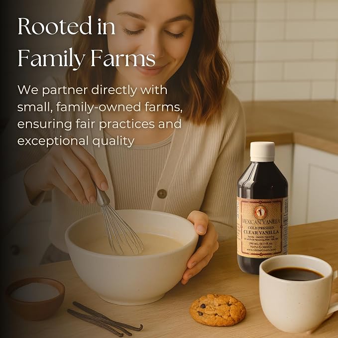 Pure Clear Mexican Vanilla Extract (8.12 fl oz) – Gluten-Free, Coumarin-Free Vanilla for Baking, Cakes, Cookies, Coffee & Desserts – Cold Pressed, Natural Vanilla