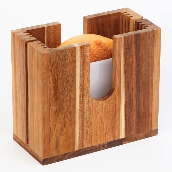 Large Adjustable Bagel Slicer Holder (Upgraded) – Acacia Wood Bread Cutter for different sizes Bagels, Buns, English Muffins – Non-Slip Base, Easy Storage (Large)