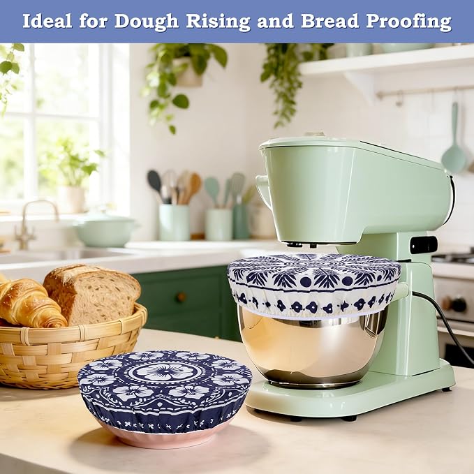 2 Large Reusable Beeswax Bowl Covers for Bread Proofing, 10/12 Inch Elastic Beeswax Wraps Cotton Cloth Sourdough Bowl Covers for Proofing Baskets, Mixer Bowls, Food Storage Containers
