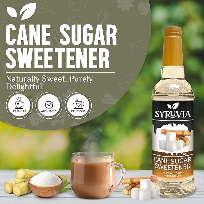 Syruvia Coffee Syrup, Cane Sugar Sweetener Flavored Syrup for Drinks, Lattes, and Desserts – 25.4 fl oz - with Pump