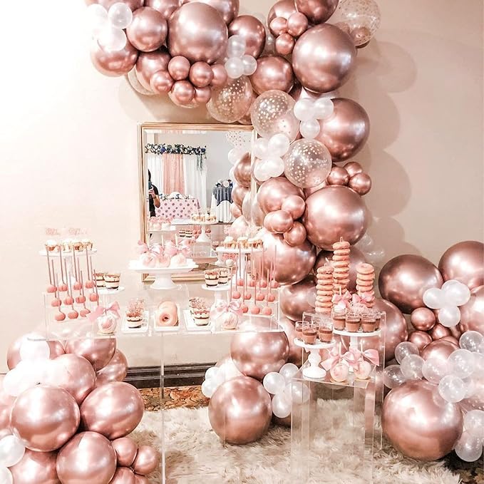 PartyWoo Rose Gold Balloons 100pcs Different Sizes of 18 12 10 5 Inch Gold Balloon Arch Kit Garland for Birthday Graduation Bachelorette Bridal Shower Wedding Party Decorations Rose Gold-G107