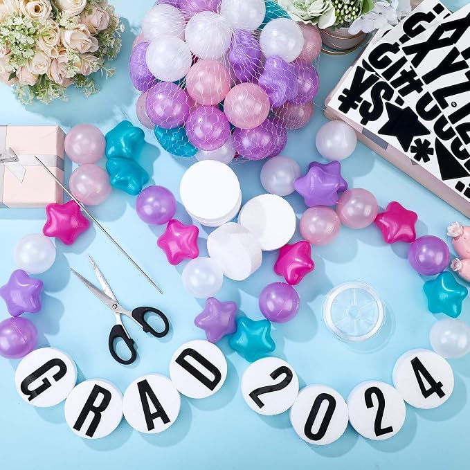 Simgoing 103 Pcs DIY Giant Friendship Bracelet Lei Kit Extra Large Beads Garland Jumbo Birthday Friendship Banner Kit Famous Singer Customizable Party Decor for Classroom(Pearlescent Macaron Color)