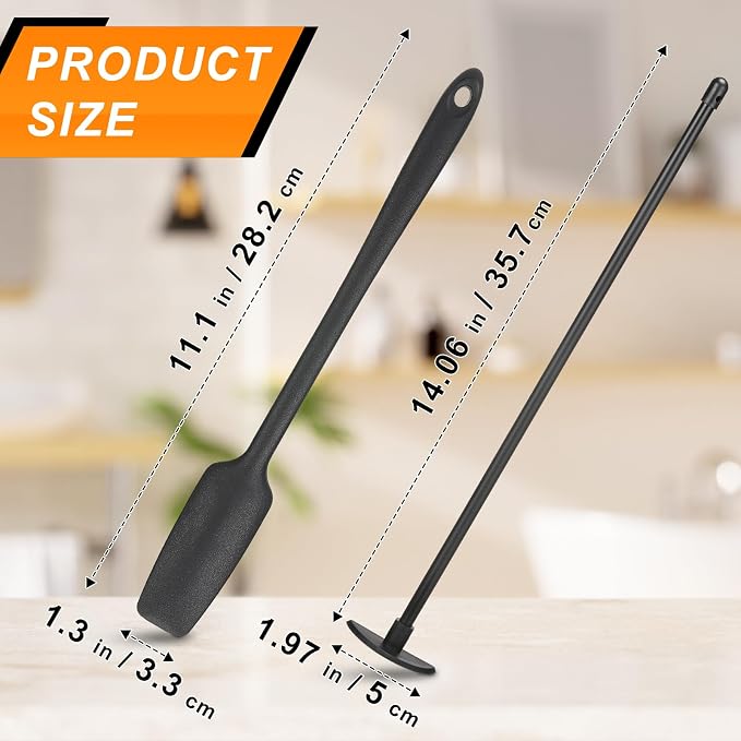 2 Pcs Black Blender Spatula Set with Under Blade Bottle Scraper and Jar Scraper Blender for Smoothies, Jars & Bottle, Food Grade Silicone Spatula for Kitchen
