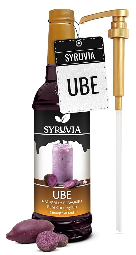 Syruvia Ube Syrup, Naturally Flavored Syrup for Drinks, Lemonades, Iced Teas, and Desserts – 25.4 fl oz - with Pump