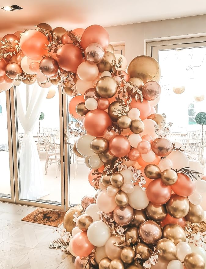 Rose Gold Balloon Garland Arch Kit, Metallic Rose Gold Pearl White and Glitter Confetti Balloons, Rose Gold Party Decor for Wedding Backdrop, Birthday, Baby Shower, Photo Booth, Retirement Party Decor