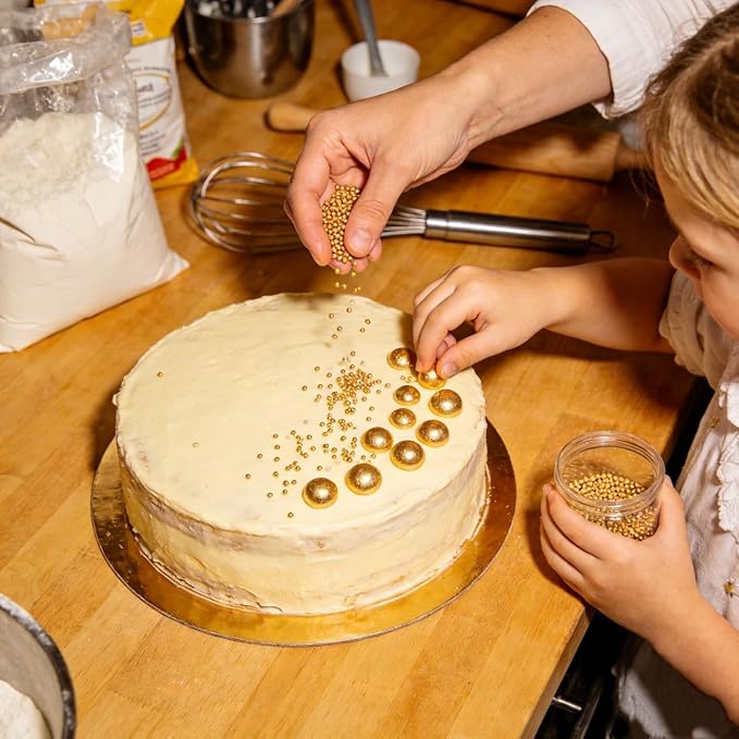 HeDeon&Rles Gold Pearls Sprinkles for Baking Gold Sprinkles 90g/3.17oz 4 Size Mix Edible Gold Preals for Cake Cupcake Pancake Ice Cream Decoration