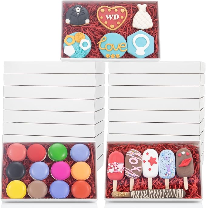 RomanticBaking 24 Pack 9 1/2" x 6" x 1 1/4" Clear White Cookie Boxes with Full Window,Bakery Cakesicle Boxes Macaron Boxes for Christmas Valentine's Halloween Easter Father's Mother's Day Wedding