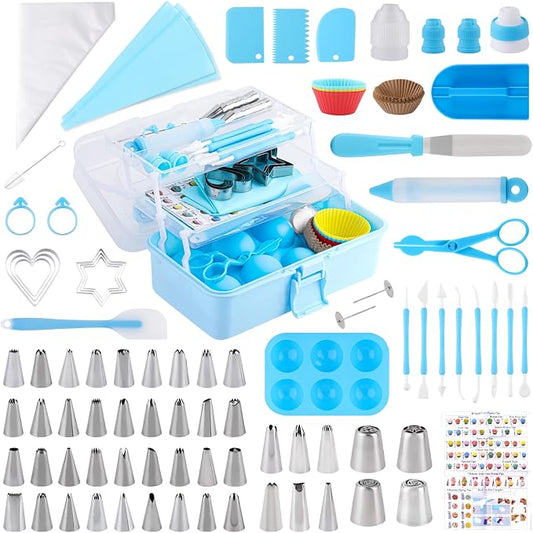 Cake Decorating Kit: Decorating Supplies Tools Kit 238 PCS Baking Accessories Include Spiping Bags and Tips Set, Piping Tips Set, Spatulas, Cake Scraper, 50 Piping Bags, Blue