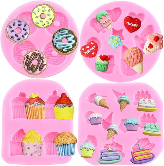 Mujiang Ice Cream Cones Silicone Mold Donut Fondant Molds For Cake Decorating Cupcake Topper Chocolate Popsicle Candy Cake Pop Polymer Clay Gum Paste Set Of 4