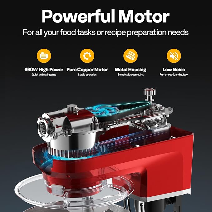 VIVOHOME 6-in-1 Stand Mixer, 8.5 Quart Electric Tilt-Head Kitchen Mixer with Bowl, Multifunctional Food Mixer for Cake, Bread, and Dough, with Meat Grinder, Blender, Pasta Maker Attachments, Red