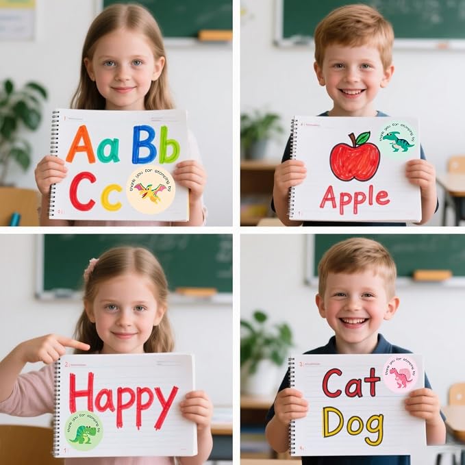 500Pcs Dinosaur Stickers for Kids Boy Teacher Round Animal Children Reward Roll Thank You for Stomping by Sticker School Supplies Incentive Potty Training Stickers for School Classroom Home (Dinosaur)