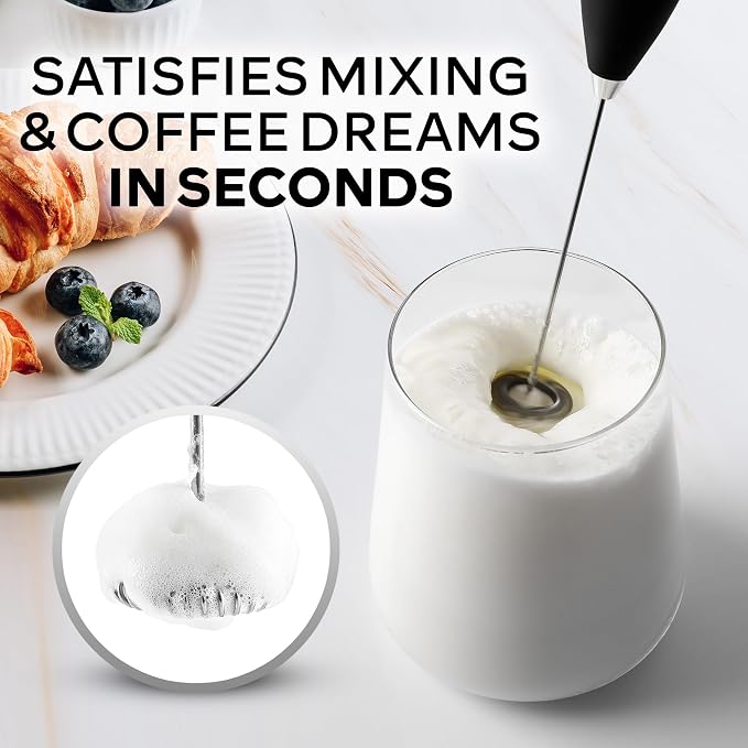 Zulay Kitchen Powerful Milk Frother Wand With Duracell Batteries - Ultra Fast Handheld Drink Mixer - Electric Whisk Foam Maker for Coffee, Lattes, Cappuccino & Matcha - Z1 Motor - New Black