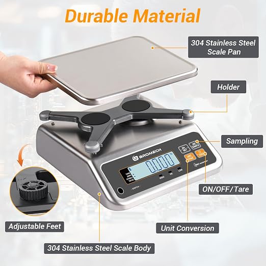 Food Scale Pound and Ounce, Rechargable, Commercial Grade, Stainless Steel Platform, for Meat Shop, Deli, Produce Market (66lb)