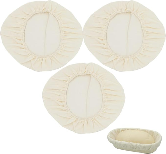 3 Pack Oval Banneton Basket Liners and Covers, Fits 9–12 Inch Oval Bread Proofing Baskets, Reusable Cotton Dough Bowl Cloth Liner for Sourdough Artisan Bread