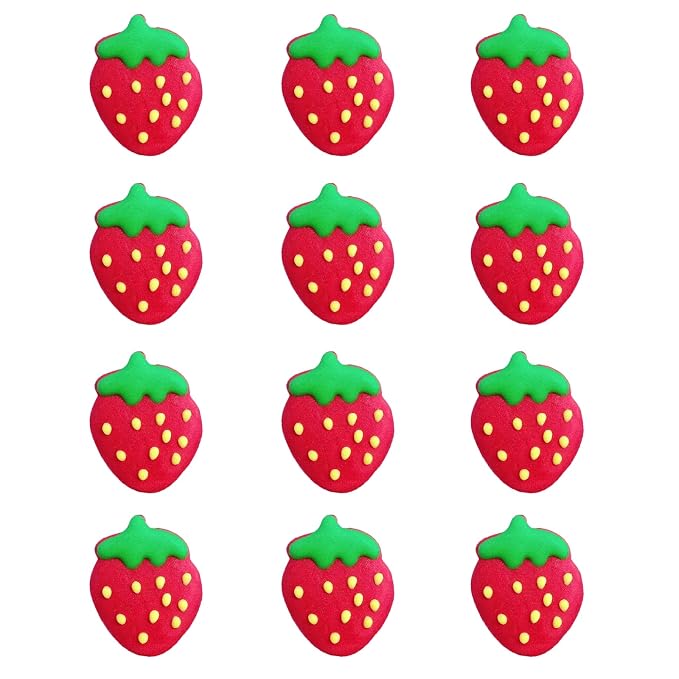 Sentovac 12 Pcs Strawberry Icing Cake Decoration Edible Spring Sprinkles DIY Candy Dessert For Cookie Cake Cupcake Topper Icing Frosting Party Decoration Supplies