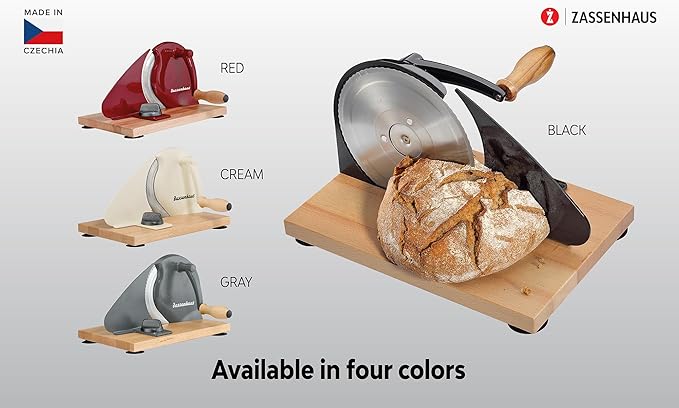 Zassenhaus Original Classic Adjustable Bread Slicer for Uniform Slices - Bread Slicer for Homemade Bread - 18/8 Stainless Steel Blade Sourdough Cutter - Red, 11.75" x 8"