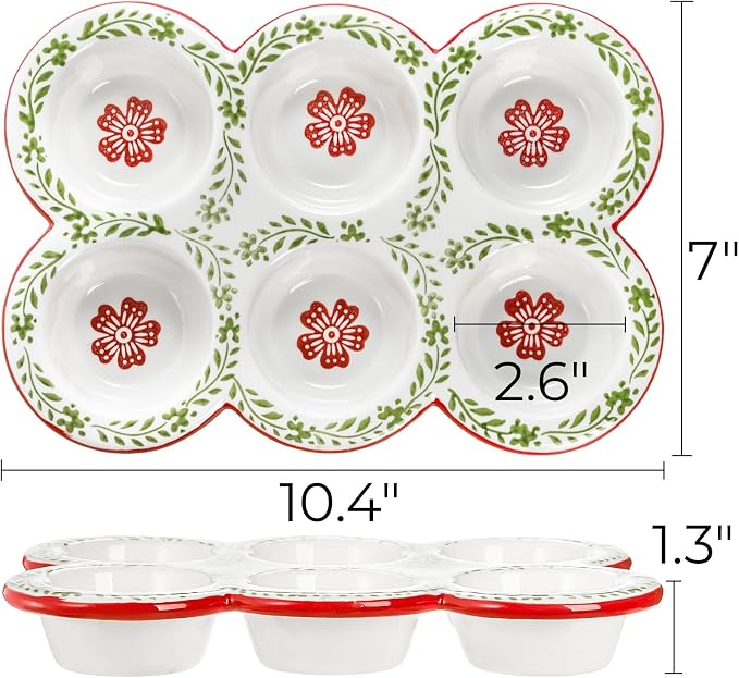 Hiceeden 2 Pack Ceramic Muffin Pans, 6 Cup Non-Stick Muffin Tin Cupcake Pan, Floral Baking Pans with Red Rim for Puddings, Muffins, Cakes, Quiches, Brownies
