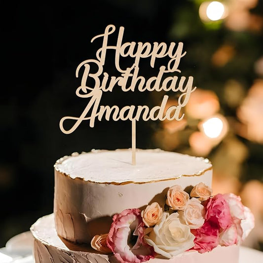 Custom Birthday Cake Topper Personalized Name Cake Decoration Wooden Happy Birthday Cake Topper (Handmade)