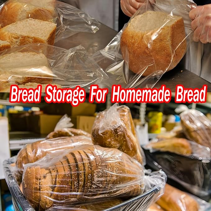 Reusable Bread Bags for Homemade Bread & Sandwich Bread ， 200 Pack Clear Plastic Storage Bags with Ties, Airtight Food Safe Design for Home Bakers and Bakeries（8"x4"x18"）