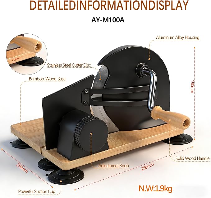 Sourdough Bread Slicer Machine Adjustable Thickness Stainless Steel Blade Bread Sourdough Cutter with 6 Large Suction Cups Foldable Compact Design Non-Slip Base for Homemade Bread Slicing (Black)