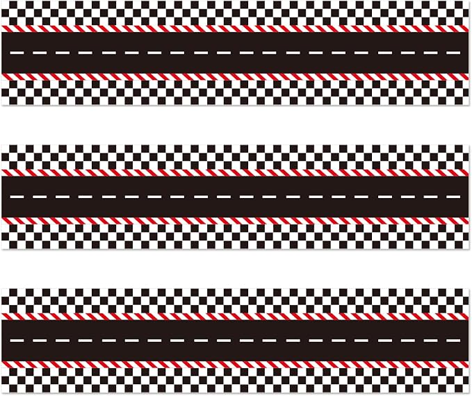 3pcs Racing Theme Edible Cake Borders, Birthday Cake Borders Decor Edible Car Border Strips for Birthday Creative Decorations Supplies for Parties (Racing Track Style)