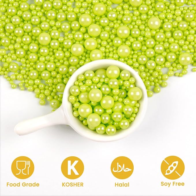 Edible Green Pearl Sprinkles, Sugar Pearl Sprinkles for Cake Decorating, 180g/6.35oz, Cupcake Toppers, Baking Cake Decorations, Cookies, Easter Wedding Party Holiday Supplies