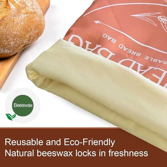 2 Pack Bread Bags for Homemade Loaf (17" x 13") - XL Reusable Sourdough Keeper to Keep Fresh, Pure Cotton Beeswax Lining, Food Storage Bag with Instructions on Gift Box (Orange&Grey)