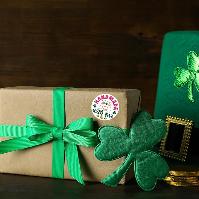 240 PCS Handmade with Love Stickers,Shamrock Small Business Packaging Sticker for Envelopes Shipping Boxes Gift Packaging