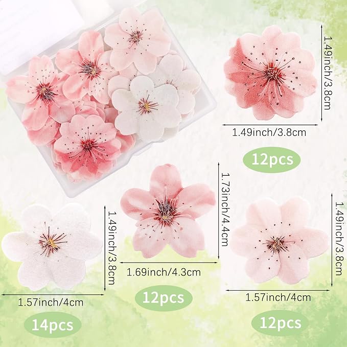 50 PCS Edible Cherry Blossoms Cupcake Toppers Edible Cherry Blossoms Flowers Cake Decorations for Spring Tea Party Cherry Themed Birthday Party Baby Shower Bridal Engagement Anniversary baked goods