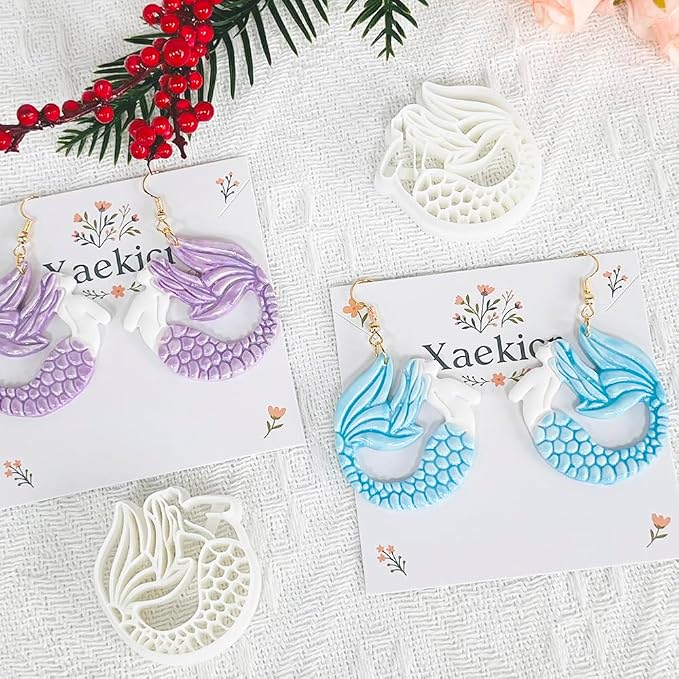 Xaekicr Dragon Mermaid Polymer Clay Cutters Set – Fantasy Clay Earring Cutters for DIY Jewelry Making – Polymer Clay Molds and Clay Tools