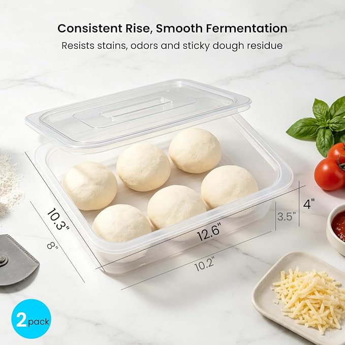 Dough Proofing Container, 10Qt Large Capacity Holds Up to 13.2Lb of Dough, BPA-Free Tray with Lid Dough Rising Box for Bread, Sourdough, Pizza Dough Stackable Dough Container(Clear 2 Pack)