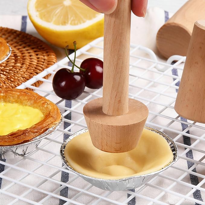 Tart Tamper Set,Wooden Double Side Pastry Tamper,Egg Tart Tamper,Cake Pastry DIY Tools for Egg Tart, Pasta, Cheesecakes and Dessert Baking(3 Pieces)