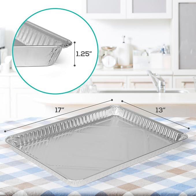 PLASTICPRO Aluminum Pans 5 Pack Disposable Cookie Sheets 13 x 17 Baking Pans Premium Quality Heavy Duty Sheet Pans