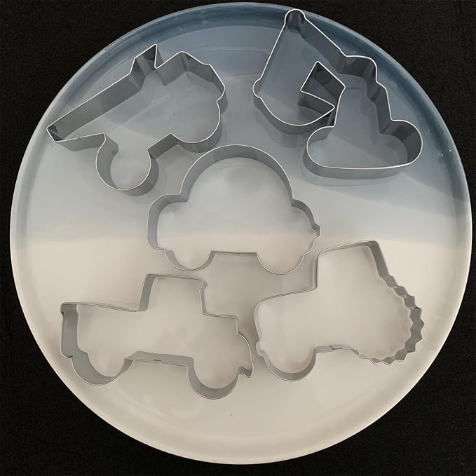 LUBTOSMN Construction Vehicles Cookie Cutters Set-5 Piece-Truck, Dump, Tractor, Car and Digger-Biscui Cookie Cutters Molds for Kids Party