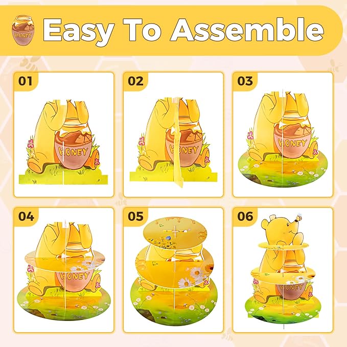 BACUTHY 2 Pack Winnie Baby Shower Decorations Birthday Cupcake Stands: Bear Party Theme Cake Stand Toppers Supplies for Girl Boy Kids Gender Reveal First Party - Hold 48pcs Cupcakes Table Decors