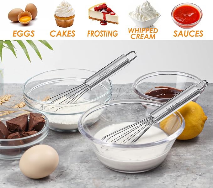 Webake 7.5" Stainless Steel Mini Whisks, 304 Small Metal Whisk for Professional or Home Set of 2
